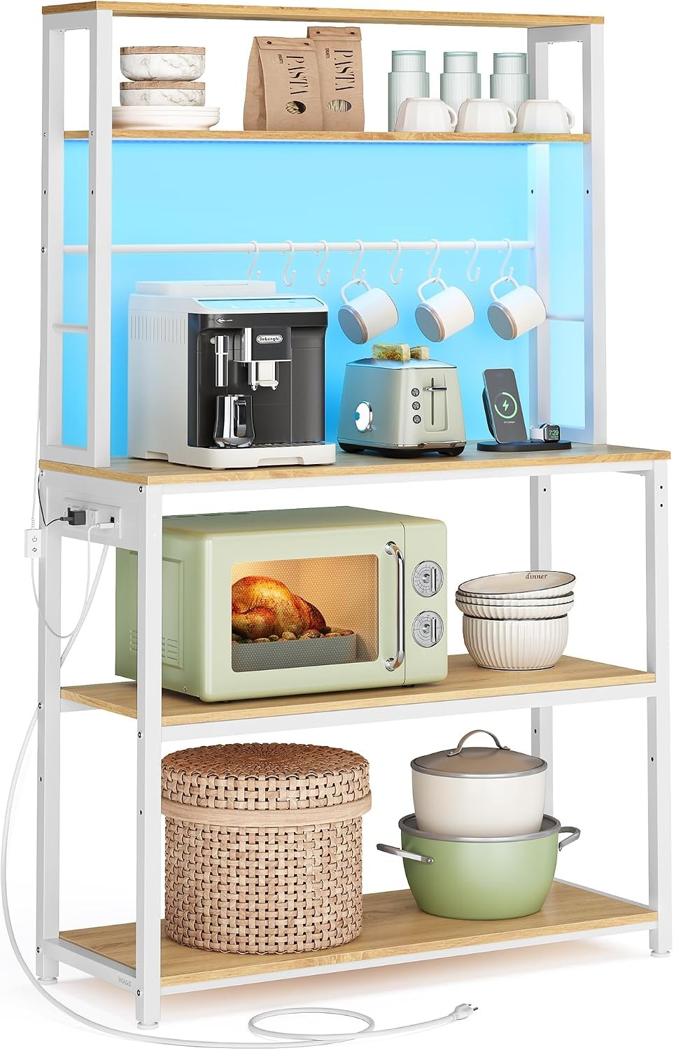 Coffee Bar with LED Lights, 31.5 Inches Bakers Rack