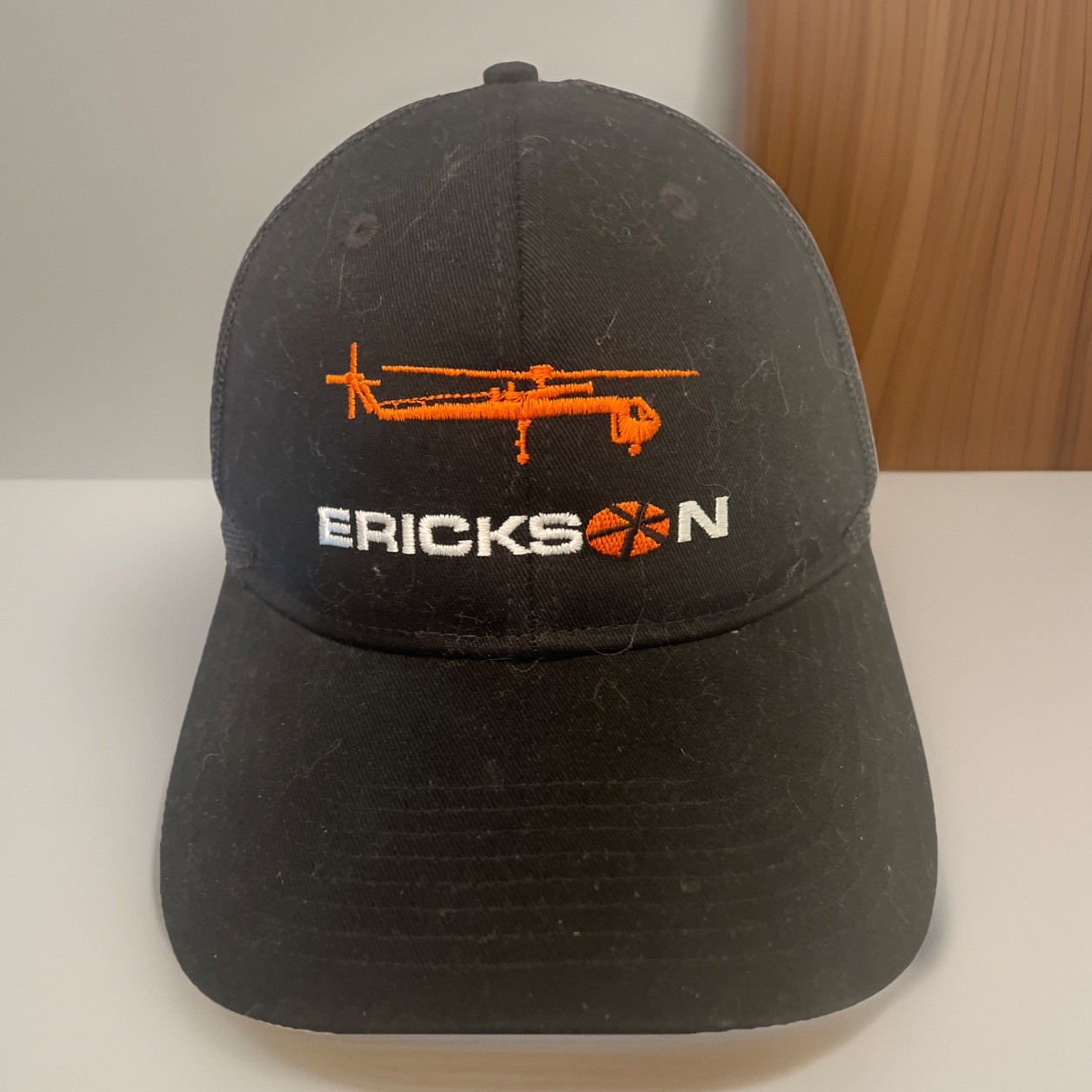 Vintage Erickson Air-Crane Co Black Helicopter Hat Snapback Mesh Port Authority