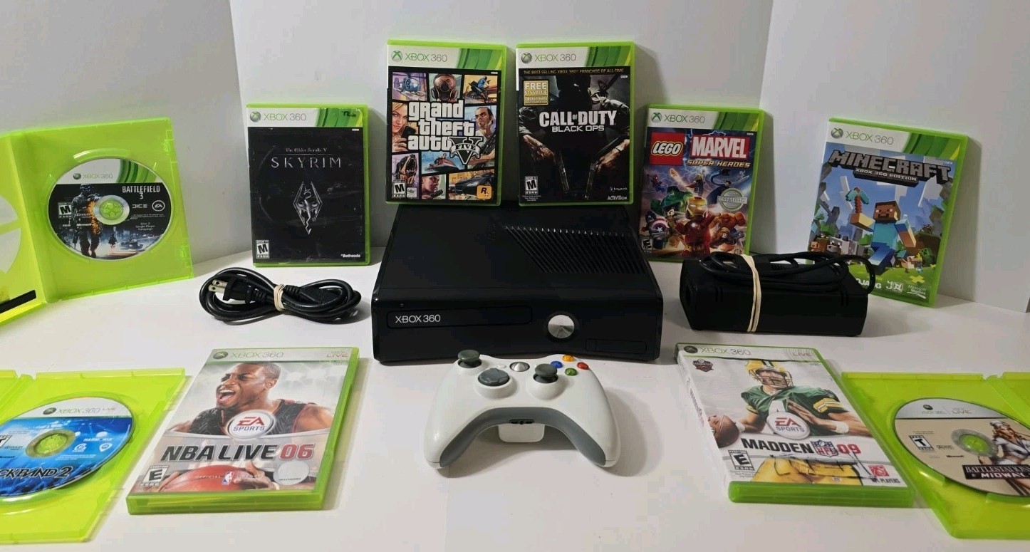 XBox 360 Slim 250GB Console 10 GAME MEGA BUNDLE CLEAN/TESTED SHIPS FREE 🔥 