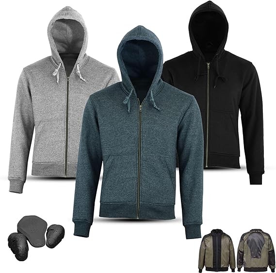 Men’s Motorcycle Aramid Hoodie CE Armor Protective Fleece Riding Jacket