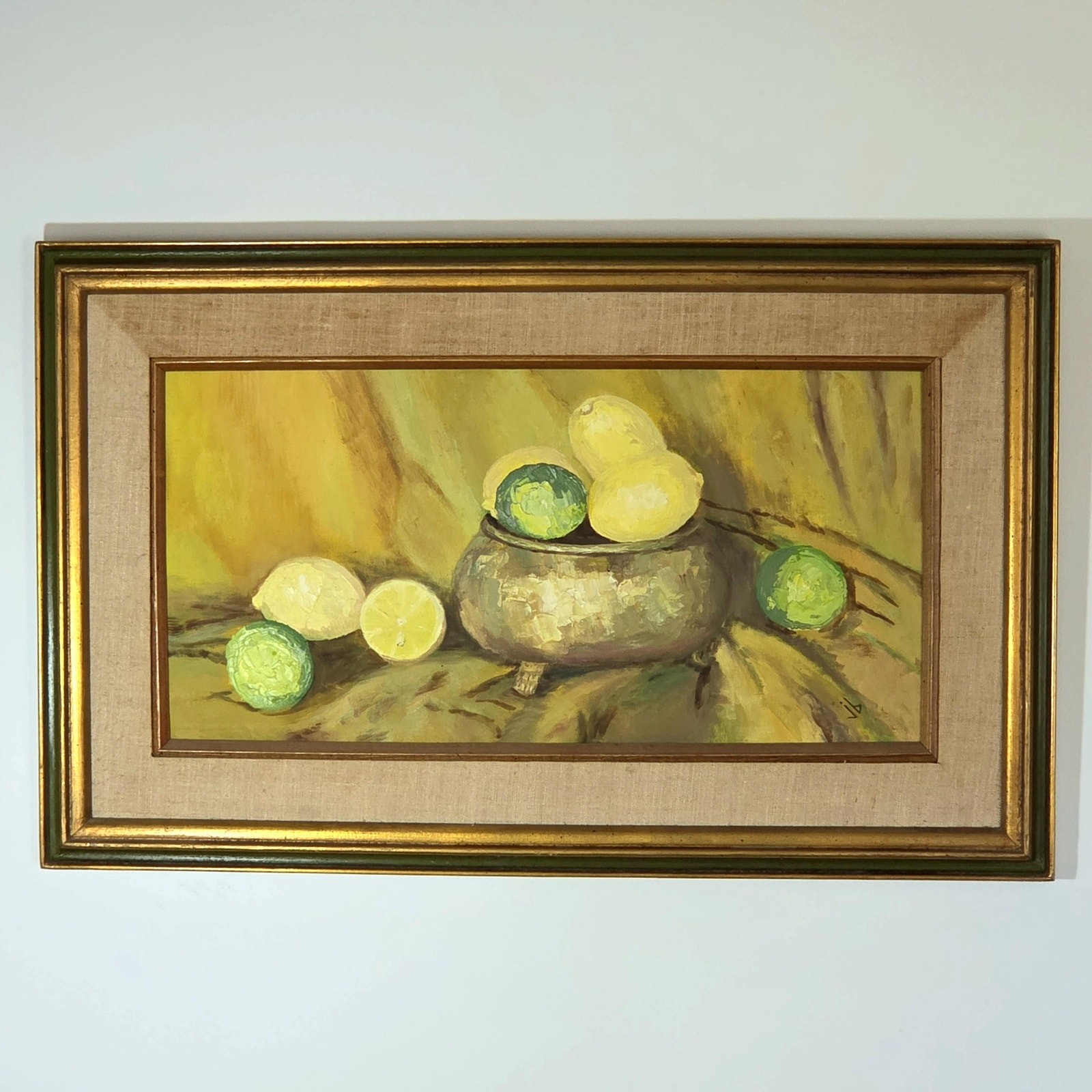 Vintage Original Oil Painting Impressionist Still Life Brass Bowl Fruit Framed