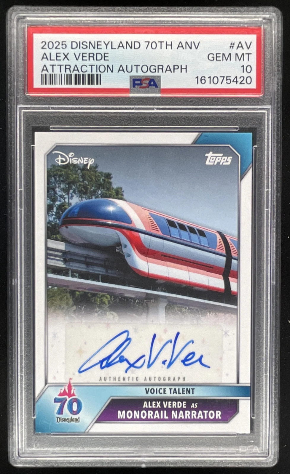 2025 Topps Disneyland Attractions Alex Verde as Monorail Narrator Auto PSA 10 2025 Topps Disneyland Attractions Alex Verde as Monorail Narrator Auto PSA 10
