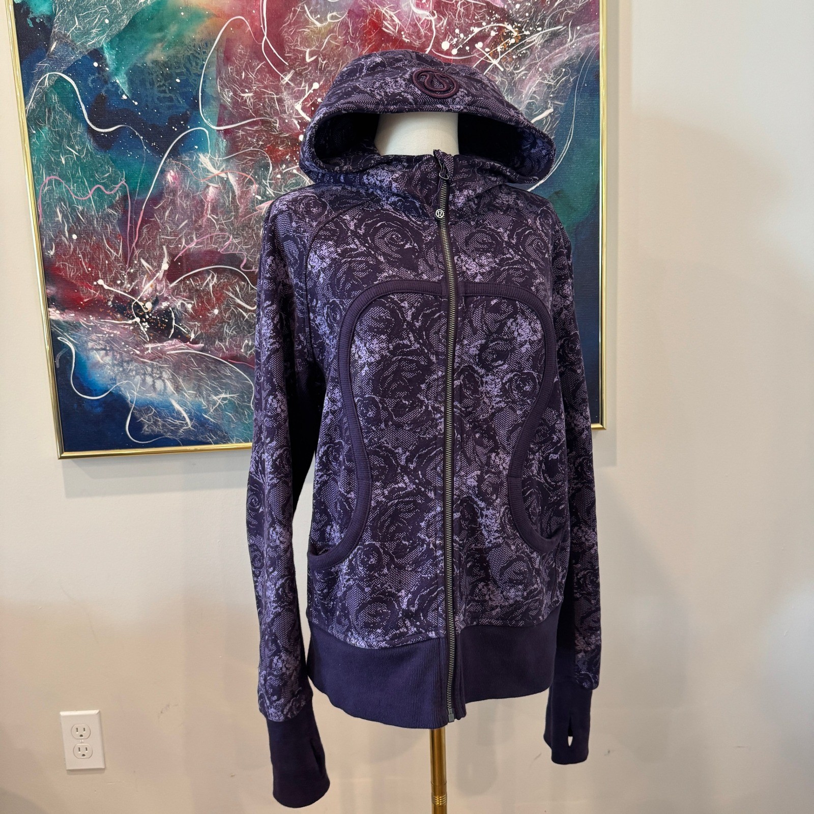 Y2K Lululemon Scuba Full Zip Hoodie Size 12 Deep Purple Roses Full Zip EUC