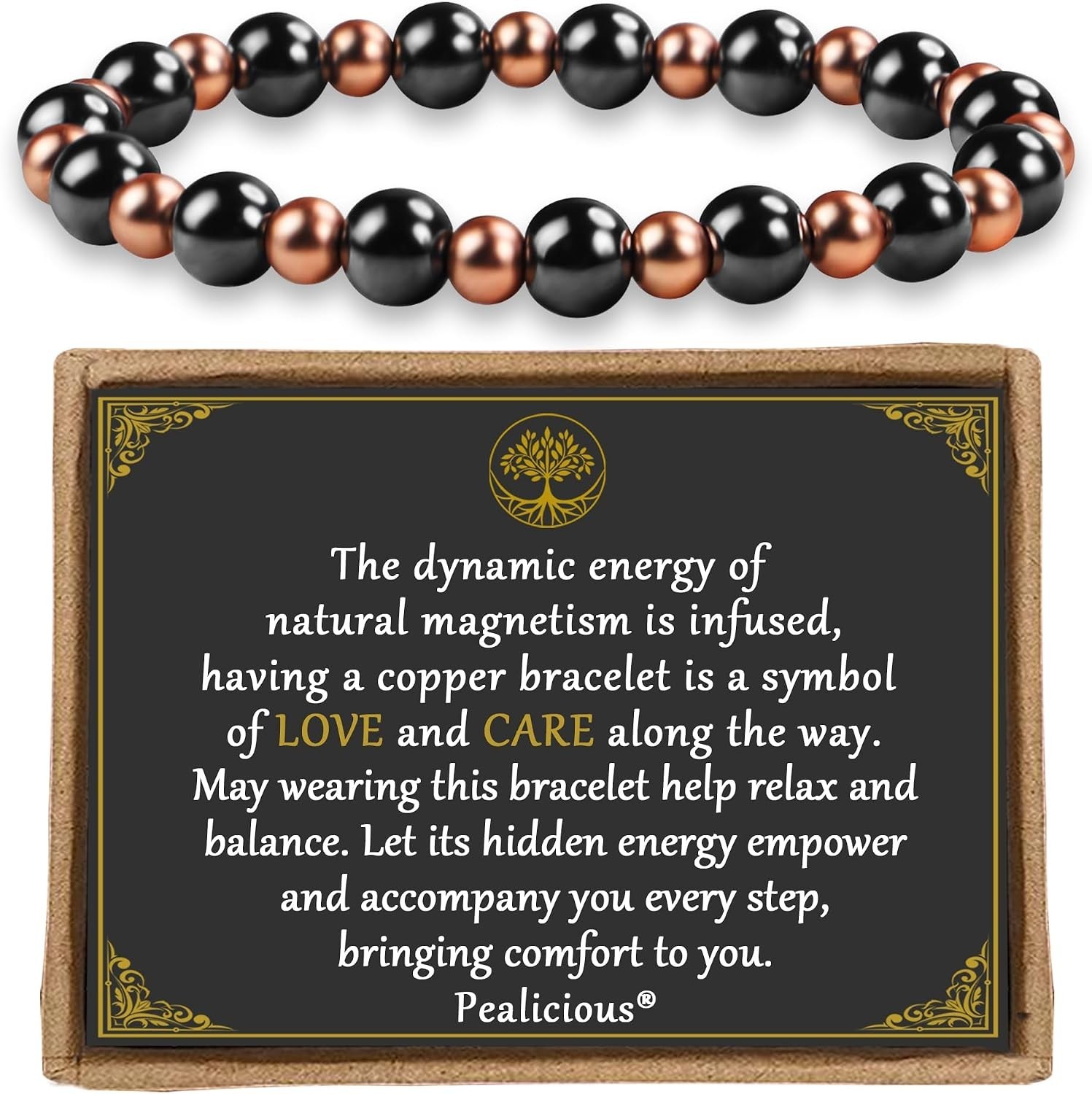 Pulsera de cobre puro y hematita magnetica de 3800 Gauss elastica para regalo Pulsera de cobre puro y hematita magnetica de 3800 Gauss elastica para regalo
