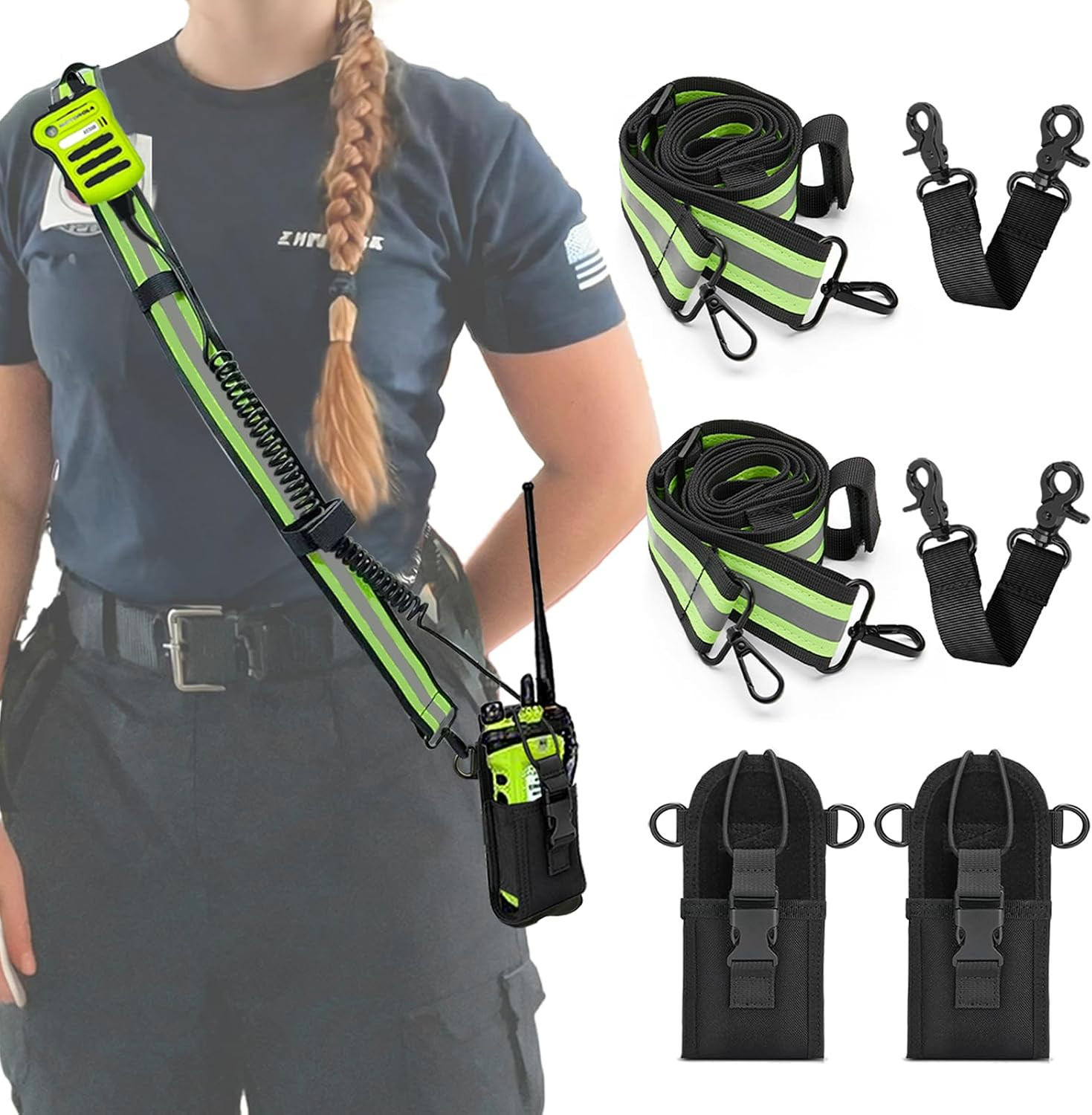 2 Pack Firefighter Radio Strap | Holster, Anti-Sway, Reflective