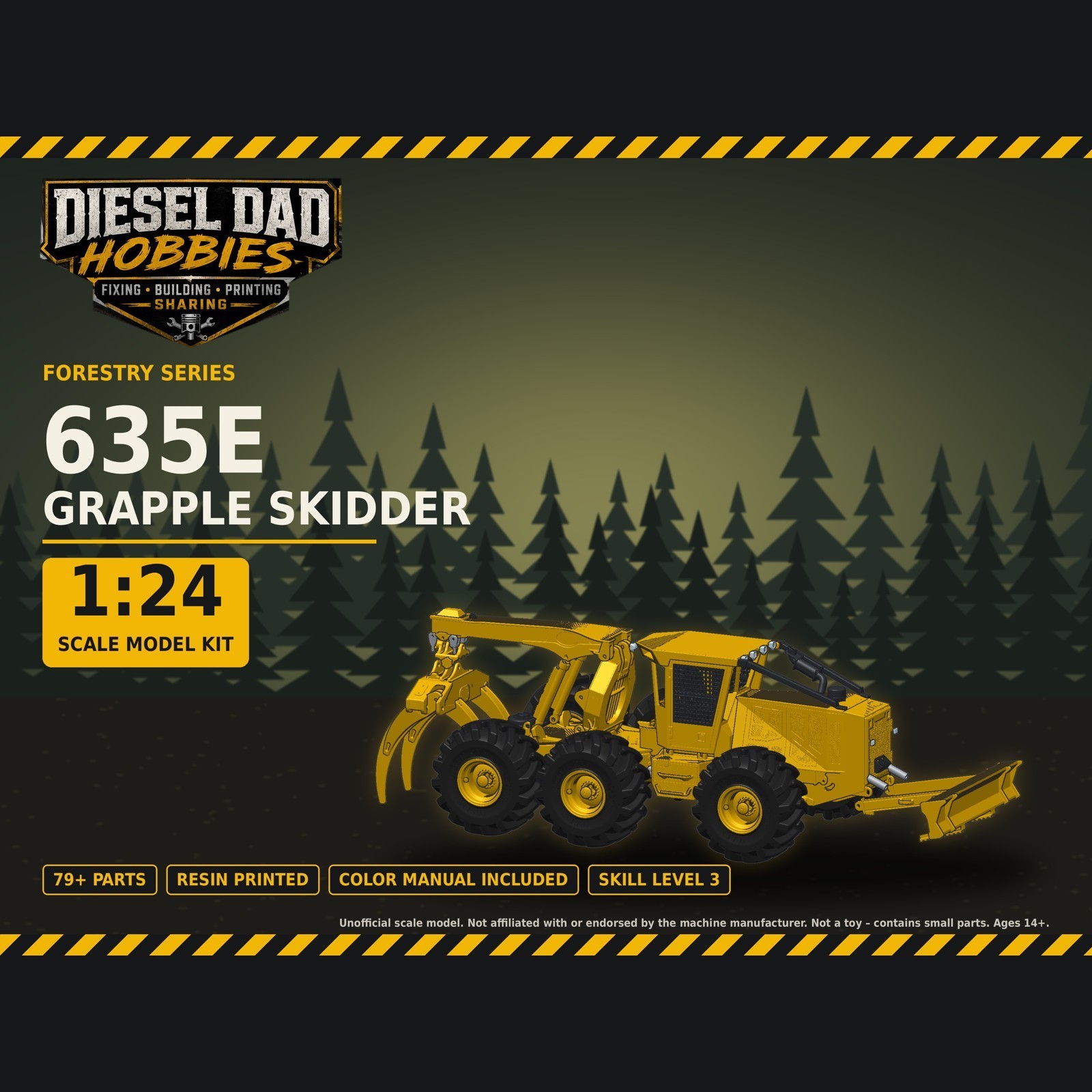 635E 6-Wheel Grapple Skidder  Resin Model Kit Forestry Logging