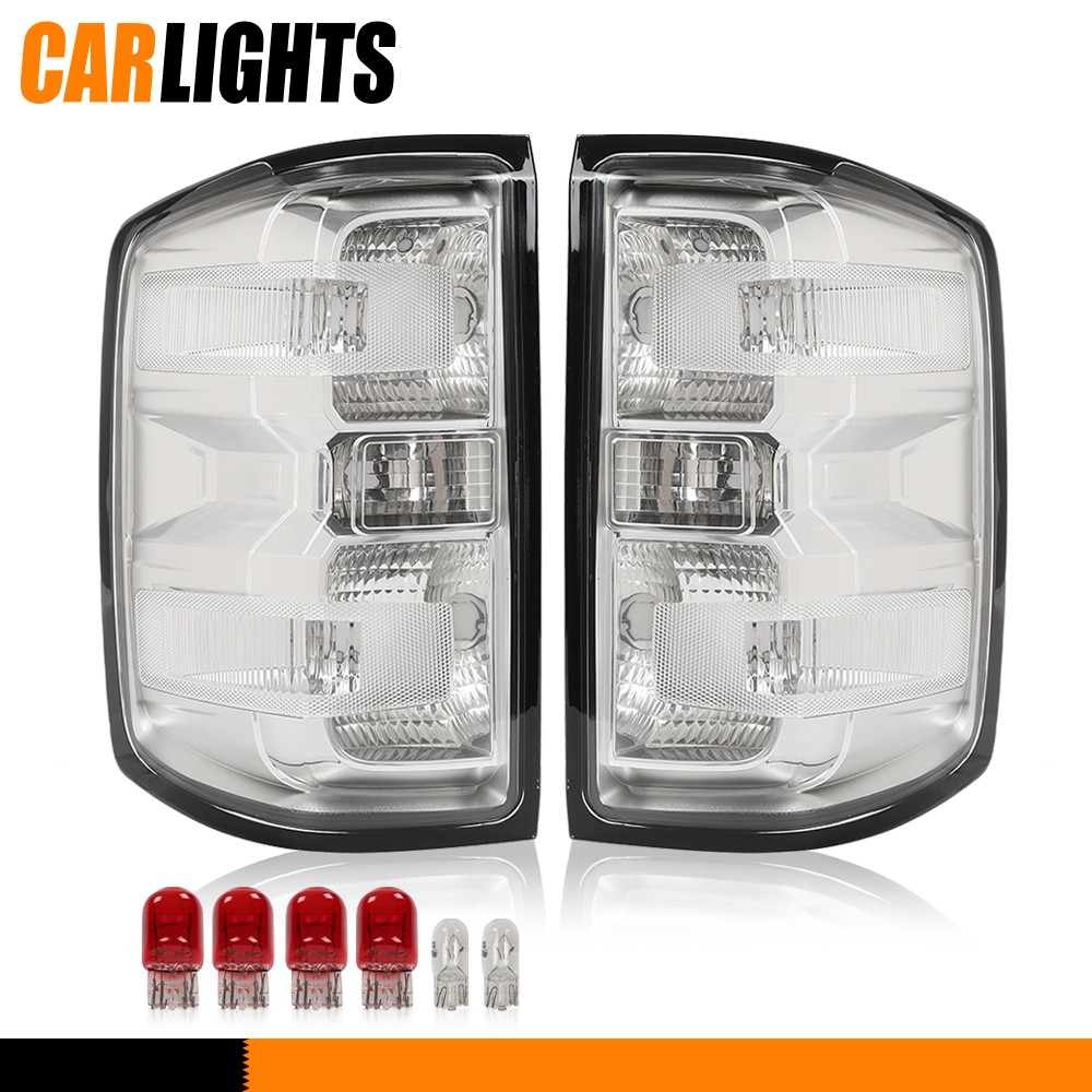 Pair Clear Chrome Tail Lights Brake Lamps w/ Bulbs Fit 2014-2019 Chevy Silverado