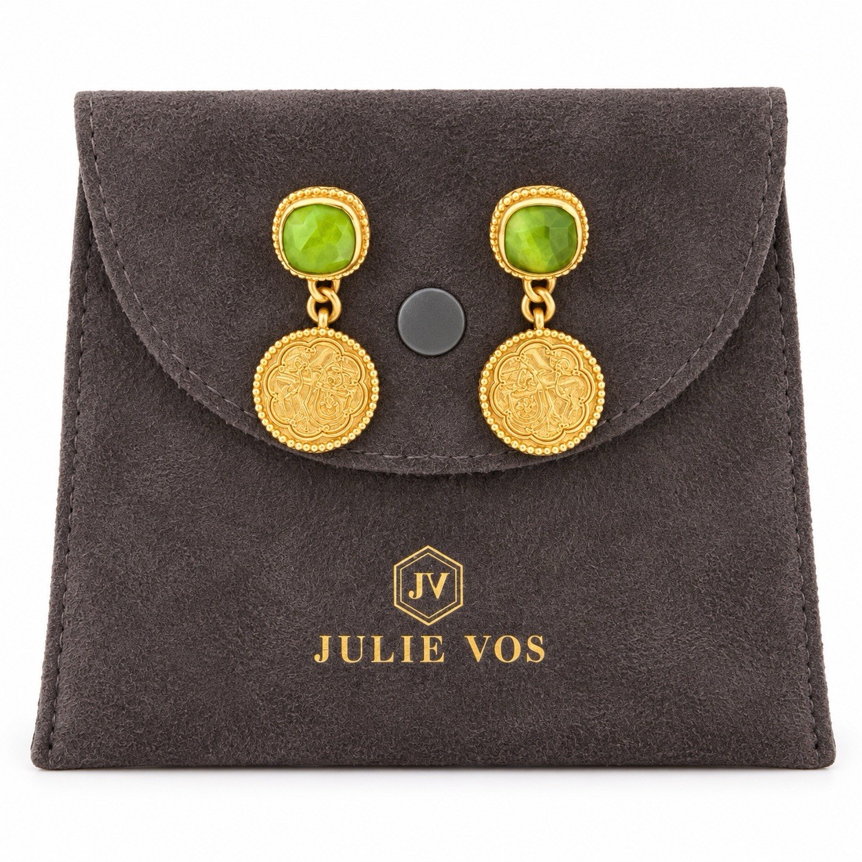 Julie Vos Coin And Gemstone Drop Earrings Green Gold Julie Vos Coin And Gemstone Drop Earrings Green Gold