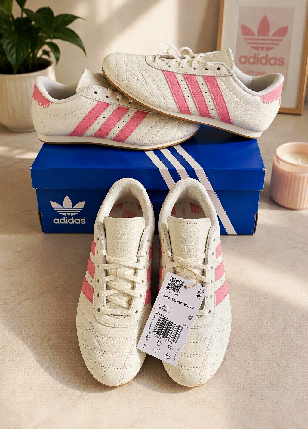 adidas Originals Taekwondo LA JQ4491 White/Pink Leather Low Top Sneakers adidas Originals Taekwondo LA JQ4491 White/Pink Leather Low Top Sneakers