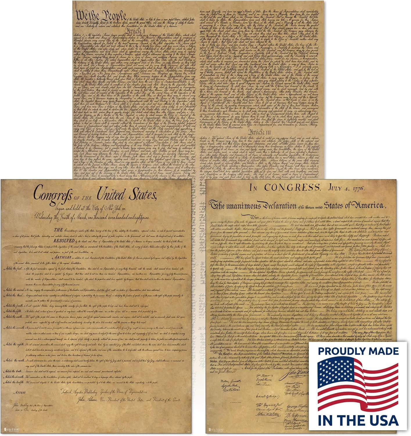 Young N Refined American Founding documents Laminated 3 pack: US Constitution, D
