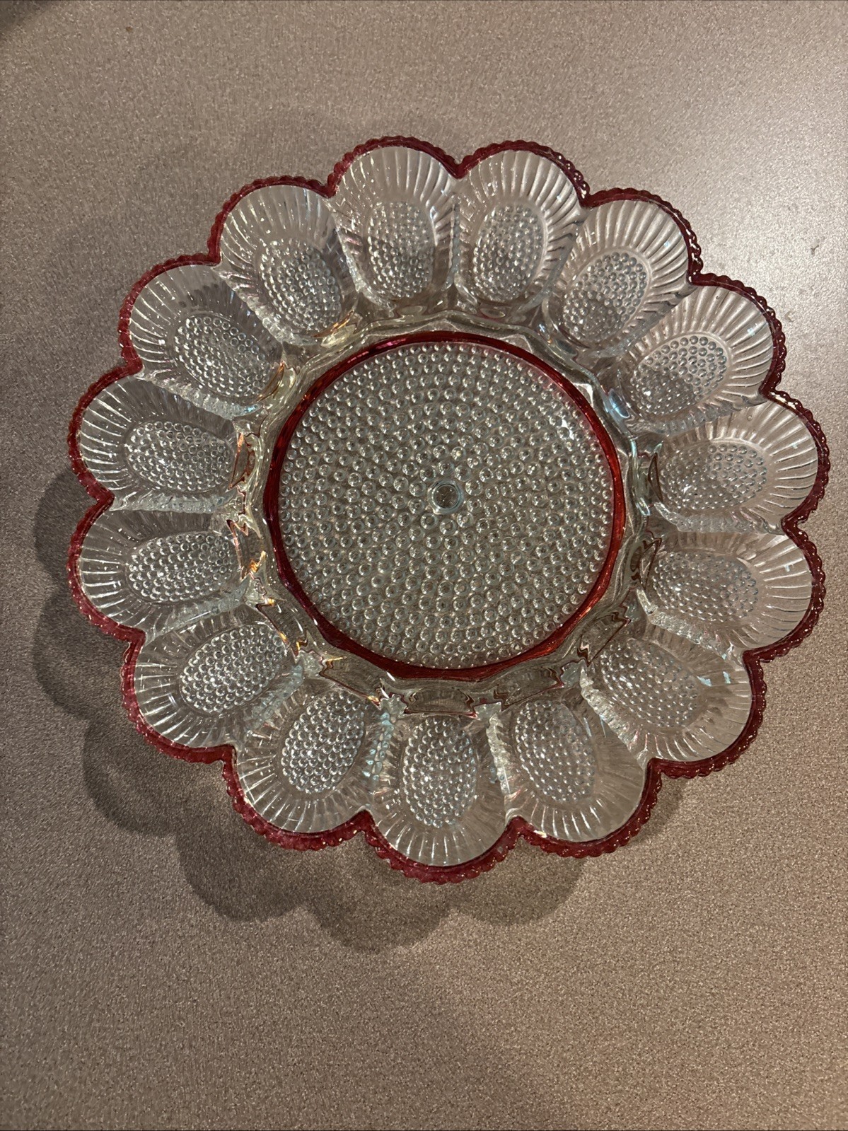 Rare Vintage Indiana Glass 11” Hobnail Clear Cranberry Flash Egg Limited
