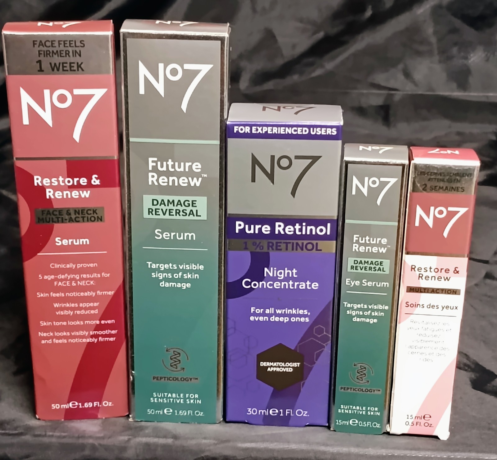 No7 Restore & Renew & Future Skincare Lot 5 Pure Retinol 1% Face Eye Serum NIB 