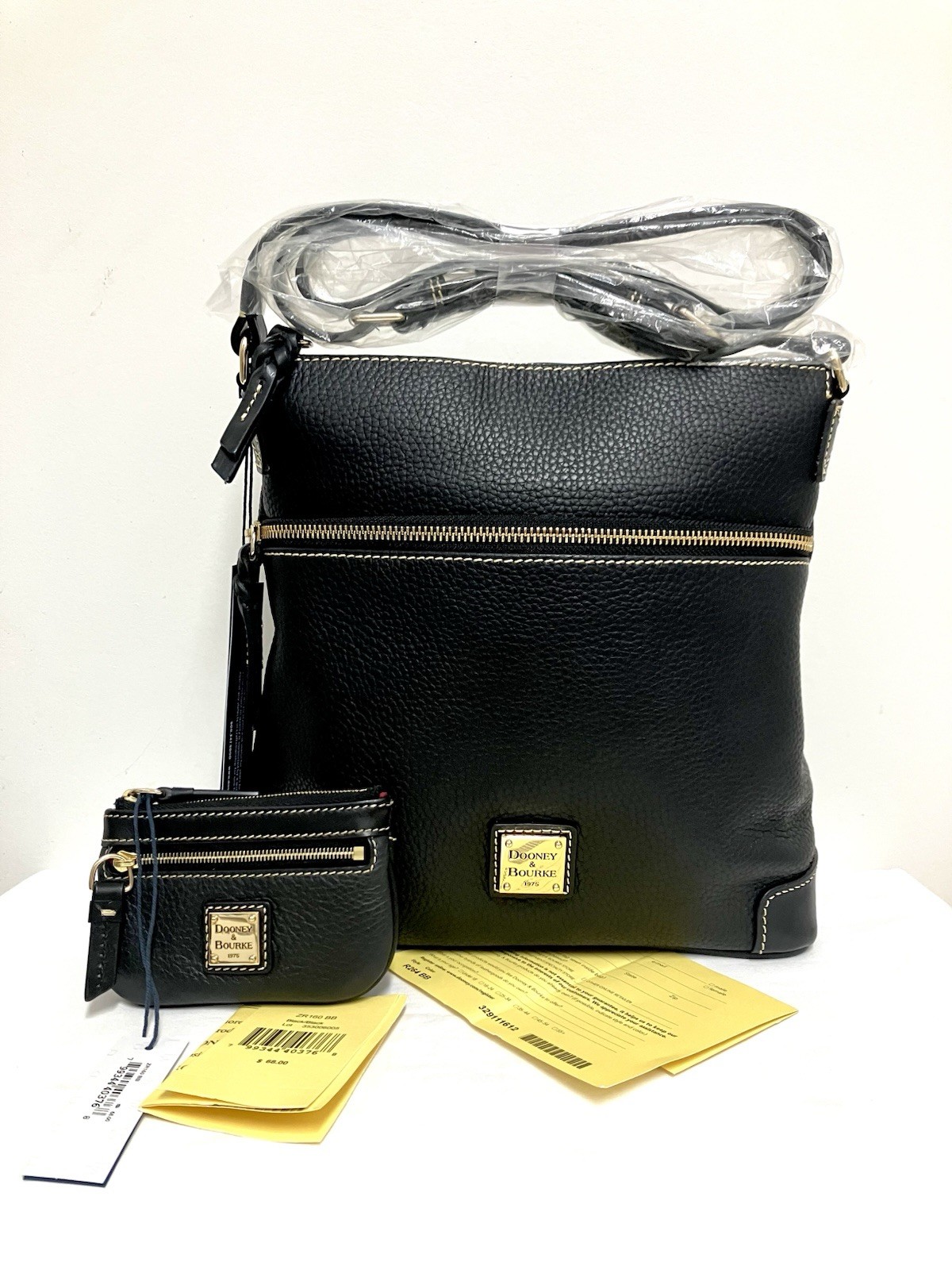 Dooney & Bourke Pebble Black Black Crossbody/Shoulder Bag & Coin Case SET NWT