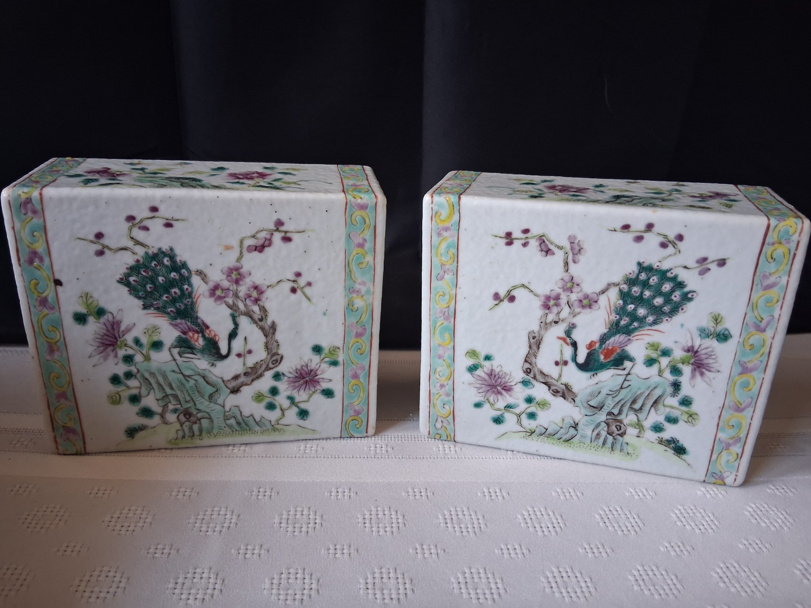 Antique Pair Chinese Porcelain Opium Pillows Late Qing Dynasty Mirrored Set