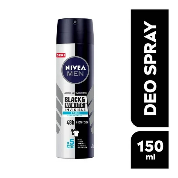 NIVEA MEN invisible black & white fresh spray 150 ml each (2 PACK) NIVEA MEN invisible black & white fresh spray 150 ml each (2 PACK)