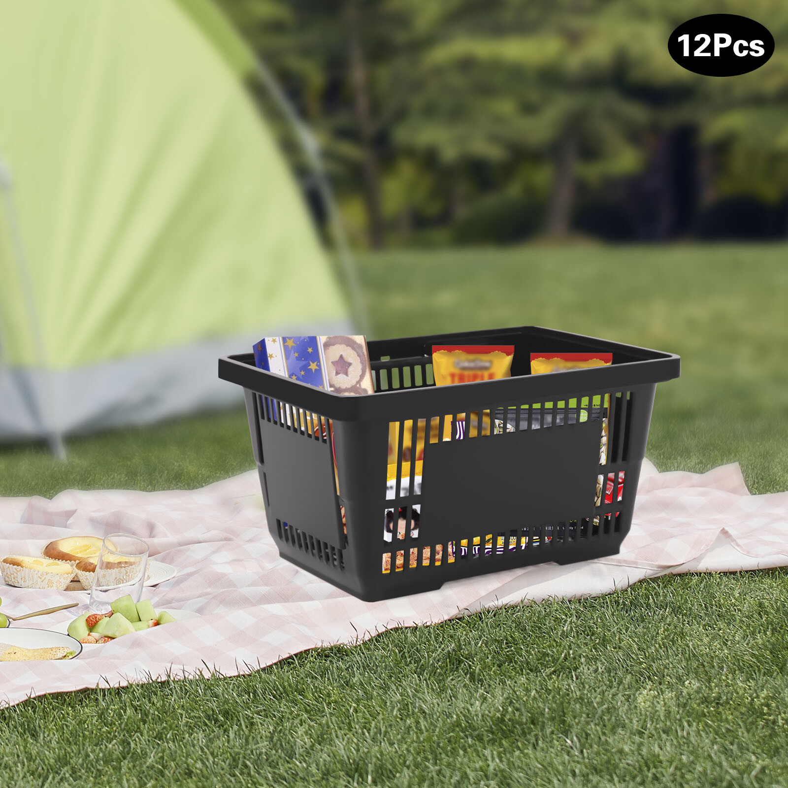 12pcs Mesh Shopping Baskets with Handles Portable 21L Large PP Shopping Basket