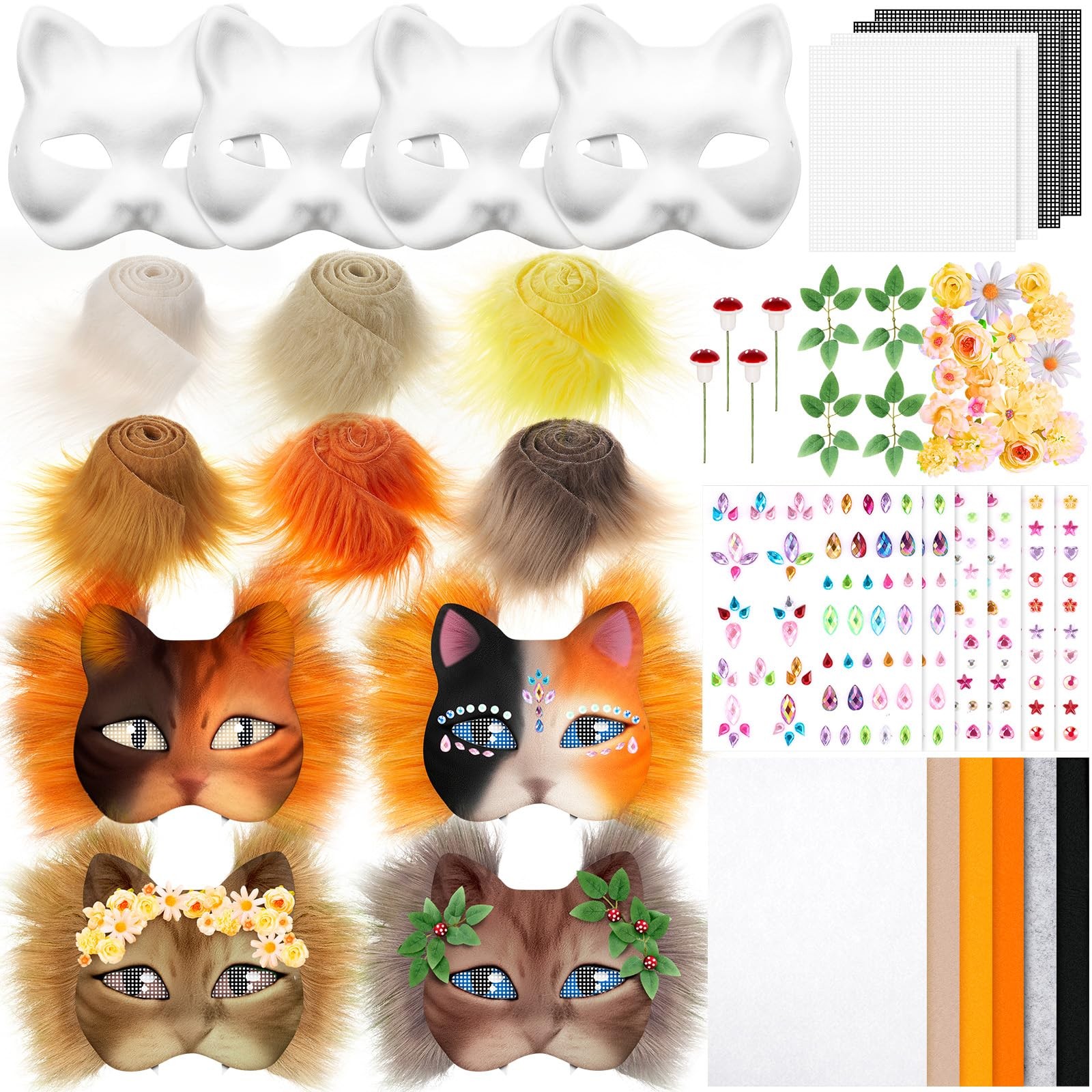 Seenelling 31 Pcs DIY Therian Blank Cat Mask Kit for Therian Gear (Orange)