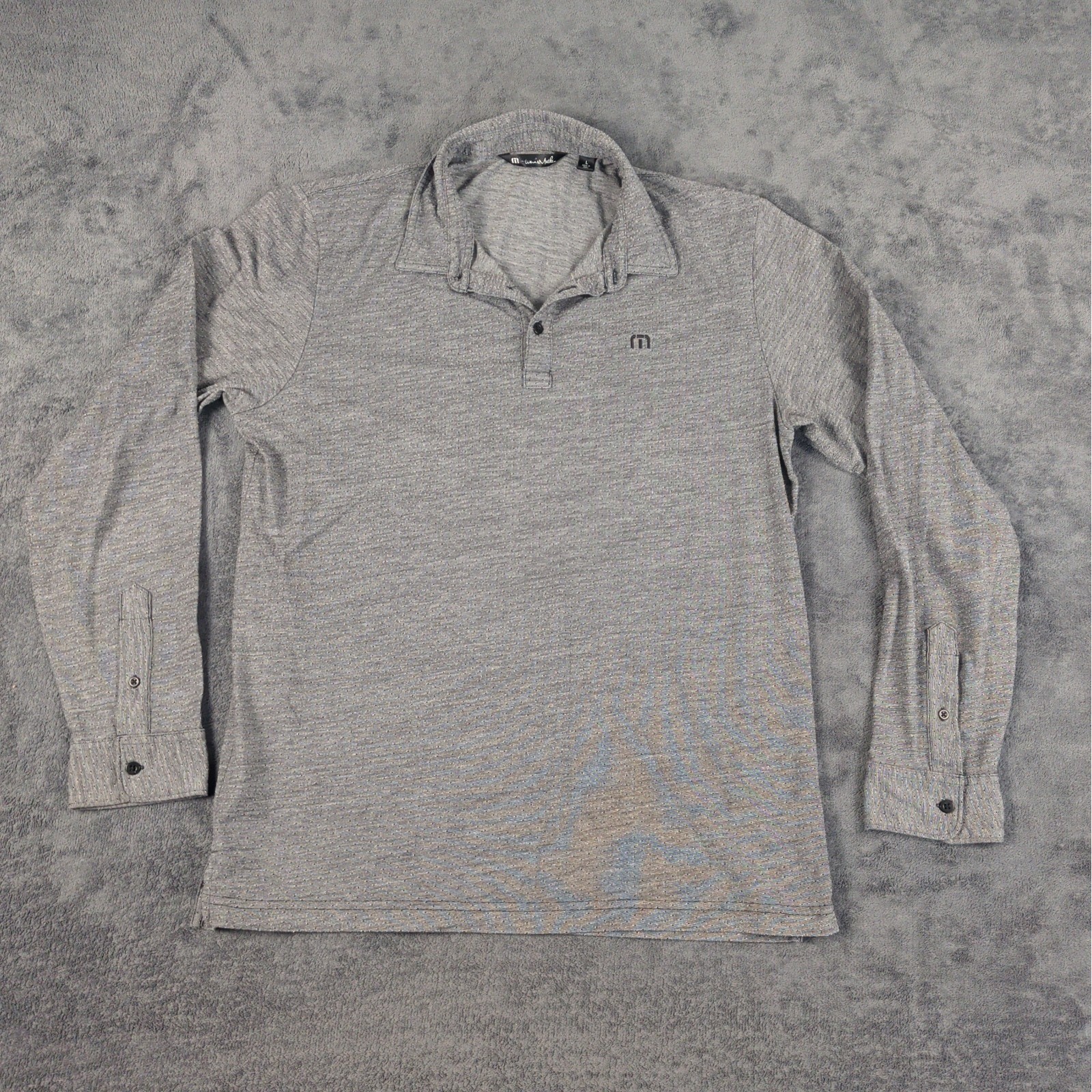 Travismathew Men Polo Large Gray Pima Cotton Blend Logo Embroidered Long Sleeve