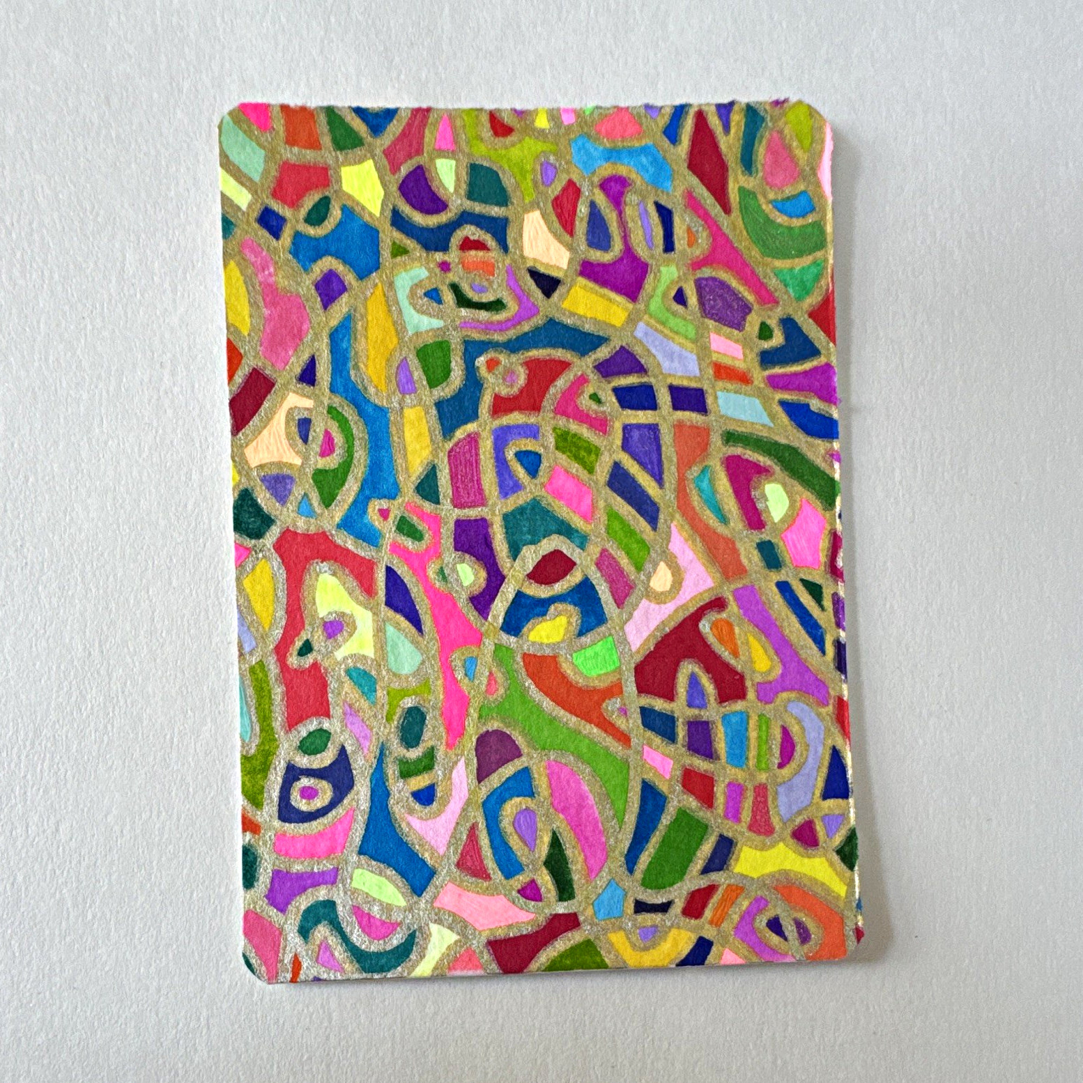 Rainbow Abstract with Gold Lines ACEO/ATC Rainbow Abstract with Gold Lines ACEO/ATC