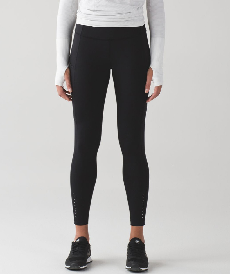 Lululemon Fast and Free Leggings 28 Black Size 4 Nulux Run Pockets Active
