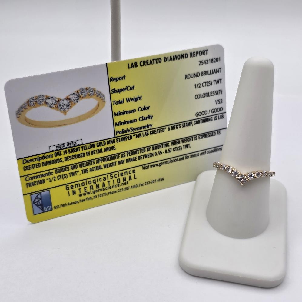 Kay Now + Forever 14K Yellow Gold Lab-Created Round Diamond Chevron Ring sz 8.75