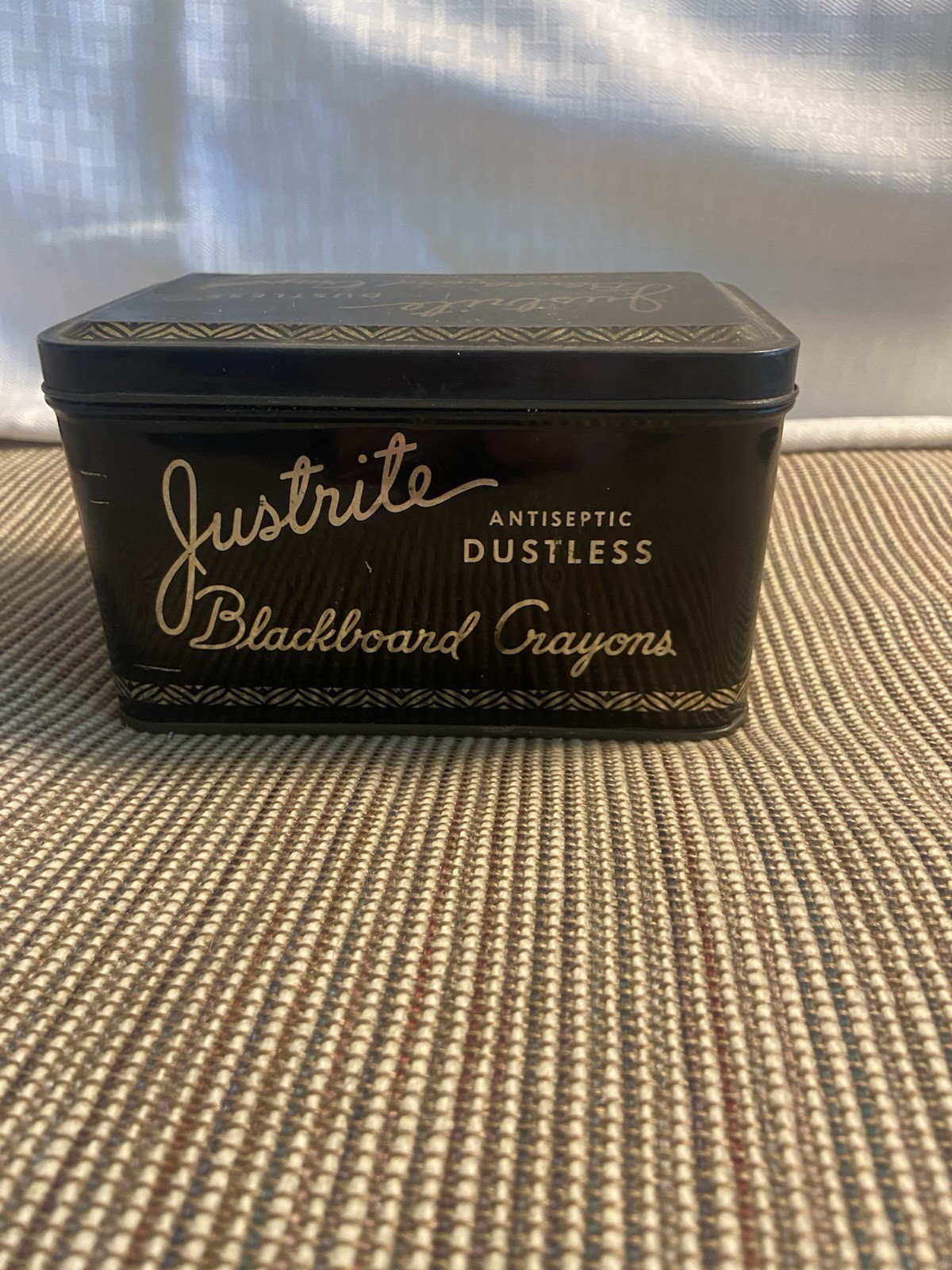 Antique Vintage Justrite Blackboard Crayons Chalk In Tin Antique Vintage Justrite Blackboard Crayons Chalk In Tin