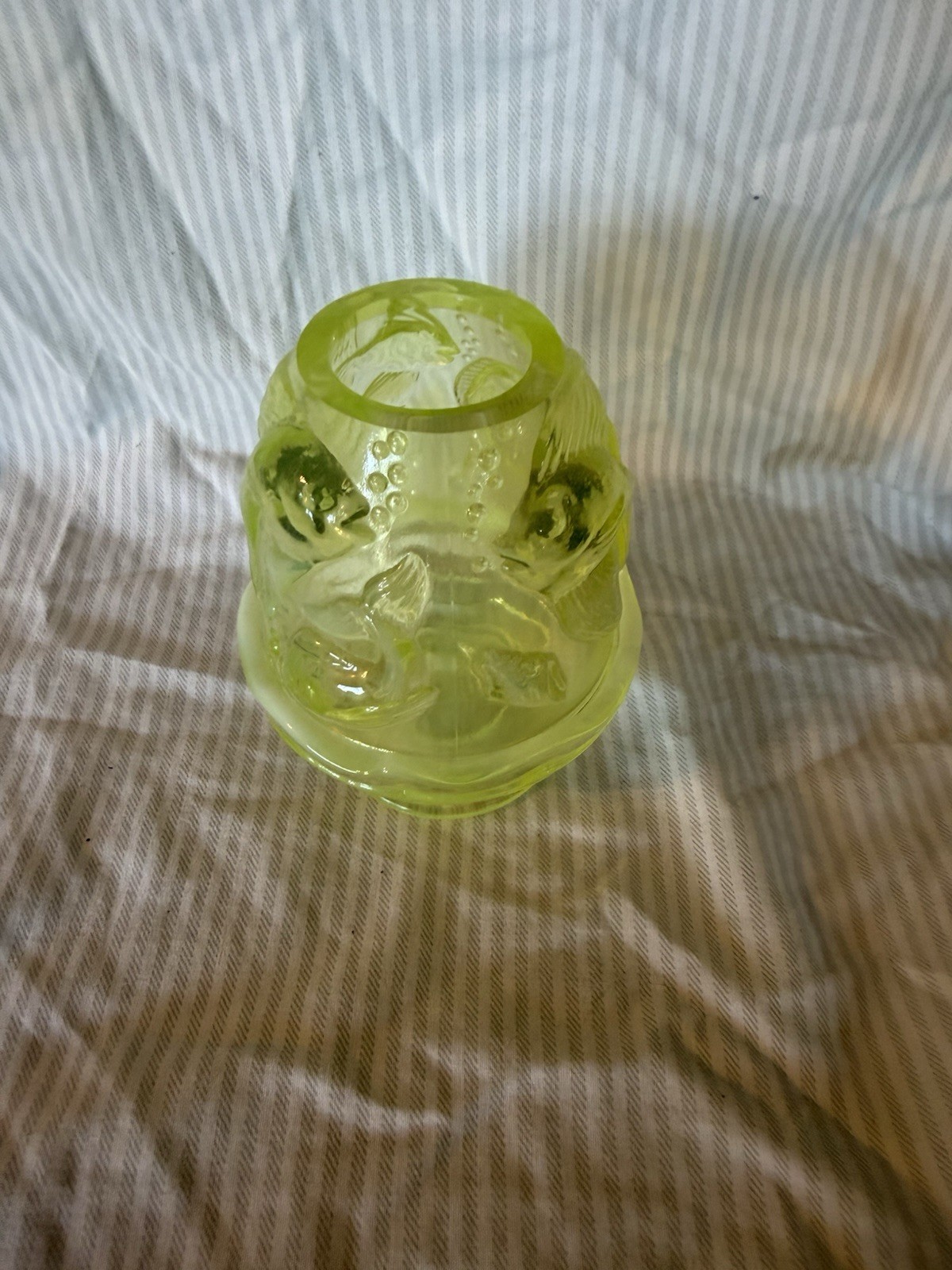 Fenton Atlantis Koi Fish Fairy Lamp- Vaseline Topaz Opalescent Fenton Atlantis Koi Fish Fairy Lamp- Vaseline Topaz Opalescent