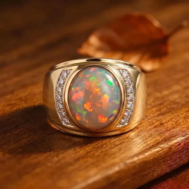 Solid 925 Sterling Silver Men\'s Opal Pietersite Ring Wedding Anniversary Gift