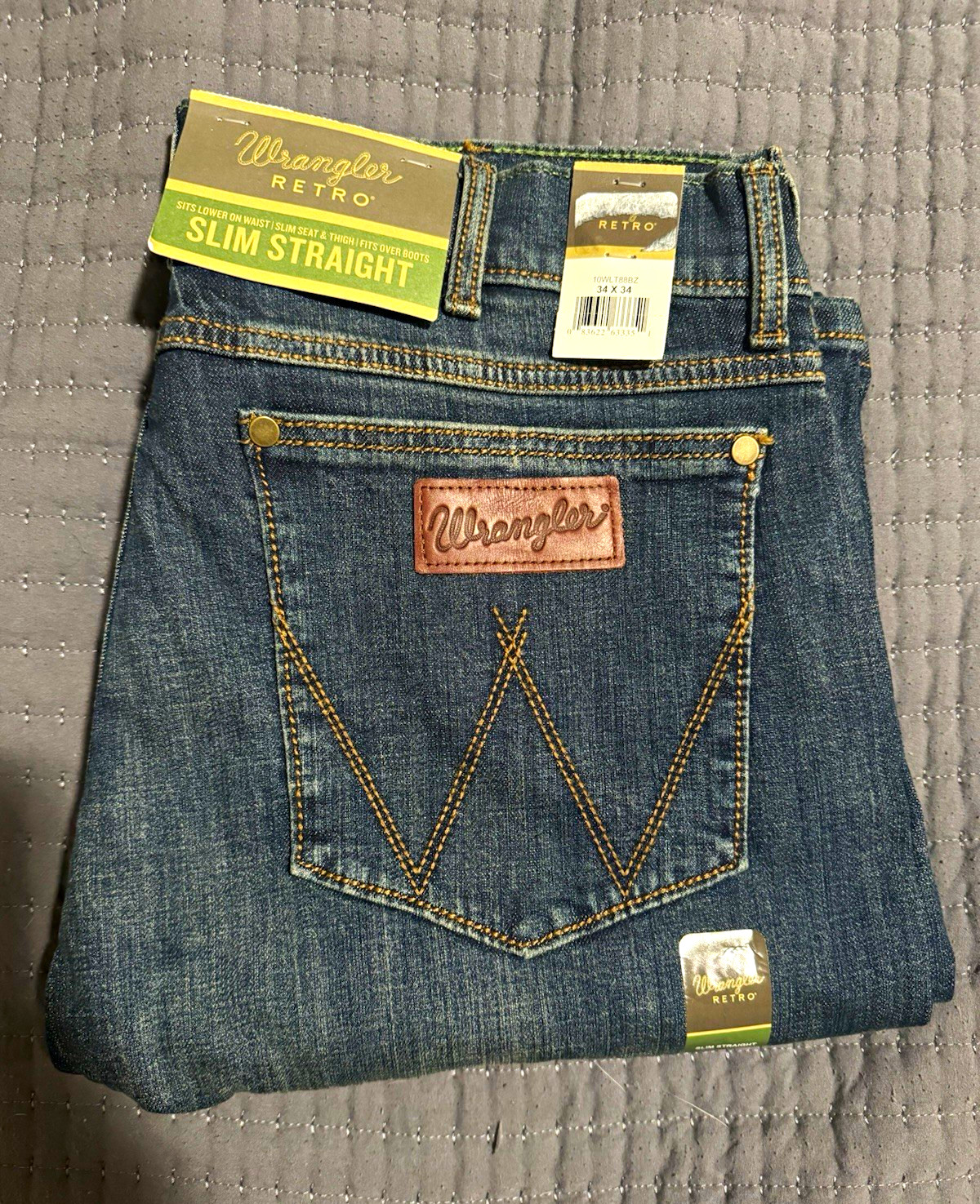 Wrangler Retro Men\'s Slim Straight Blue Denim Jeans Medium Wash Mid Rise Wrangler Retro Men\'s Slim Straight Blue Denim Jeans Medium Wash Mid Rise