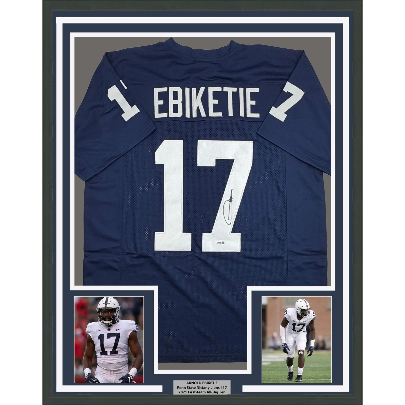 Framed Autographed/Signed Arnold Ebiketie 35x39 Penn State Jersey JSA COA