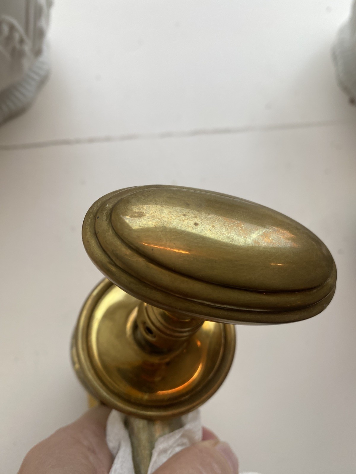 PAIR Vintage PE Guerin Georgian Oval 74600 Doorknobs Estate Brass Passage Latch PAIR Vintage PE Guerin Georgian Oval 74600 Doorknobs Estate Brass Passage Latch