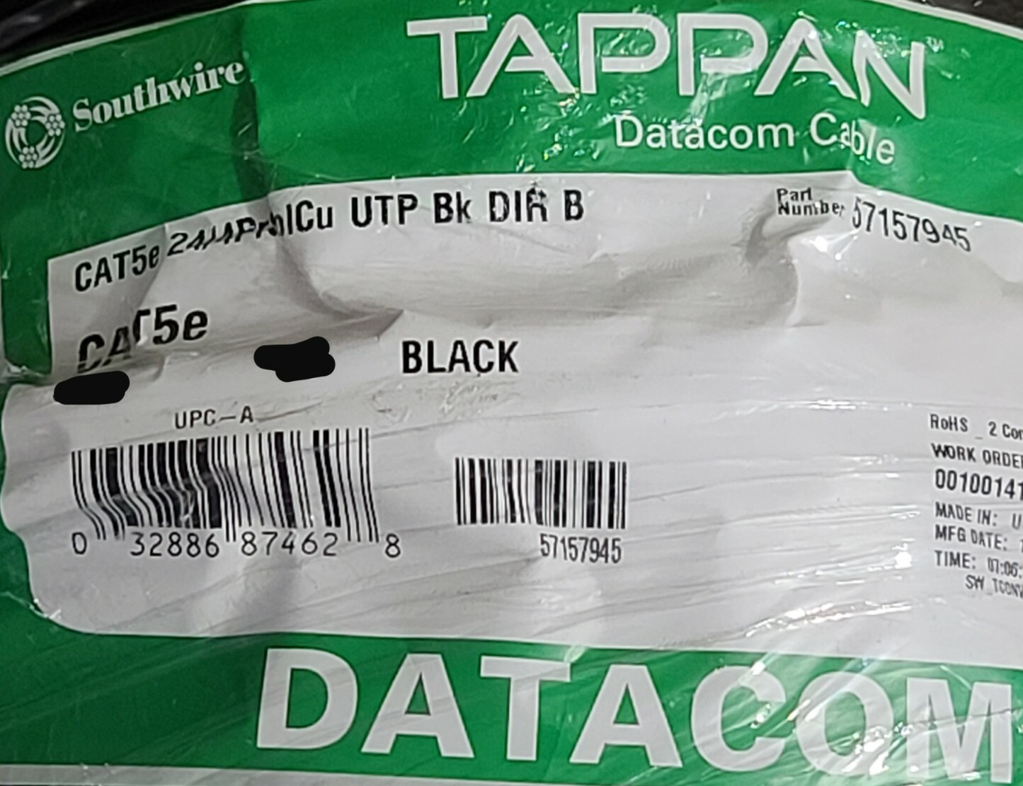Southwire/Tappan 57157945 24/4P Cat5E Direct Burial Network Cable Black /100ft