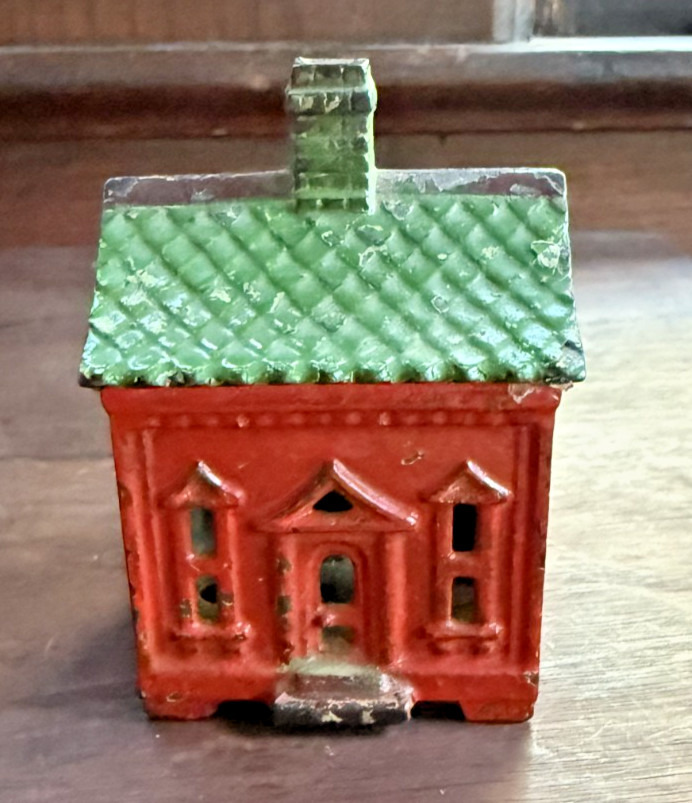 Antique Early 1900's A C Williams Cast Iron Colonial House Bank