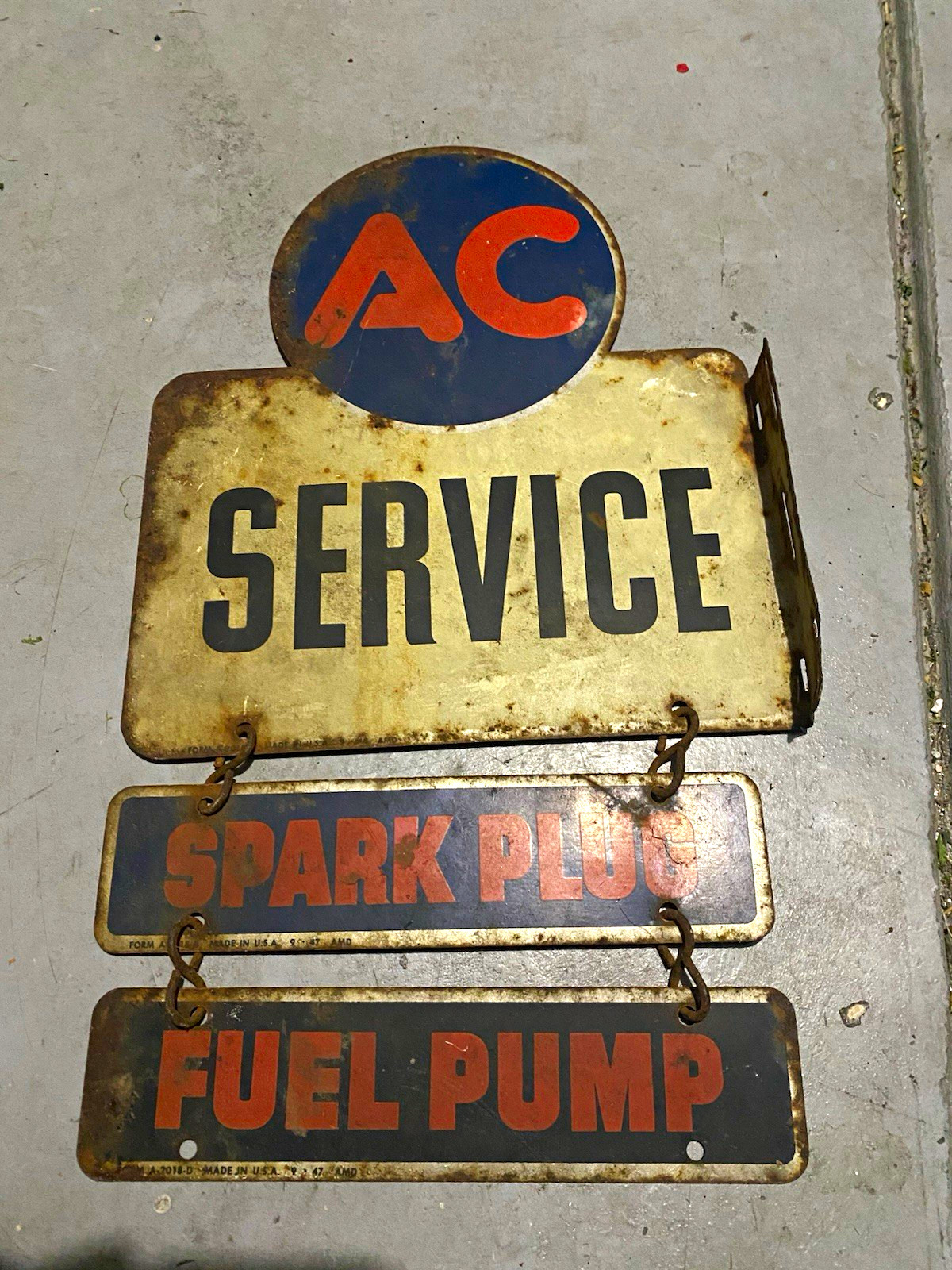 AC Service Vintage Original Advertising Sign 1947 Spark Plug & Fuel Pump Panels AC Service Vintage Original Advertising Sign 1947 Spark Plug & Fuel Pump Panels