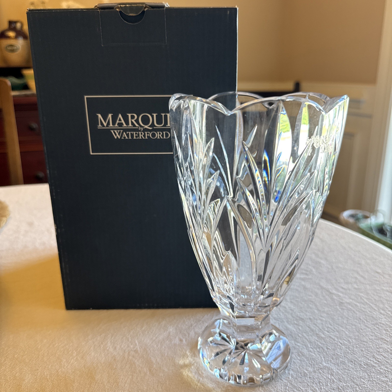 Vintage Waterford Crystal Intricately Designed Flower Vase, 8\ Vintage Waterford Crystal Intricately Designed Flower Vase, 8\