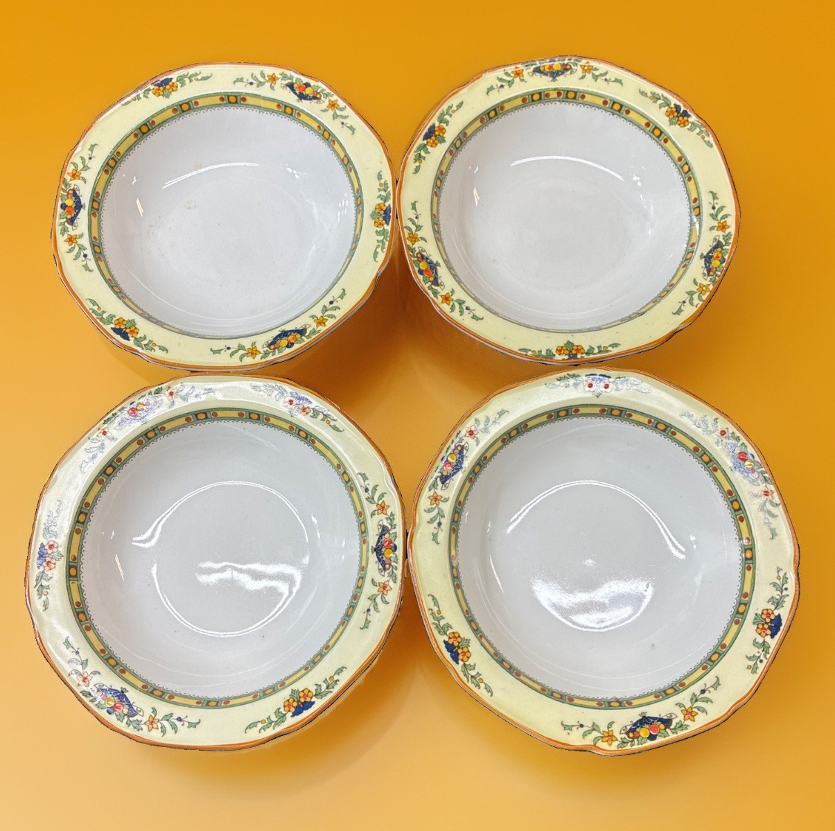 Antique Vintage 1920’s Crown Ducal Bowl Made In England Floral Art Deco Set Of 4