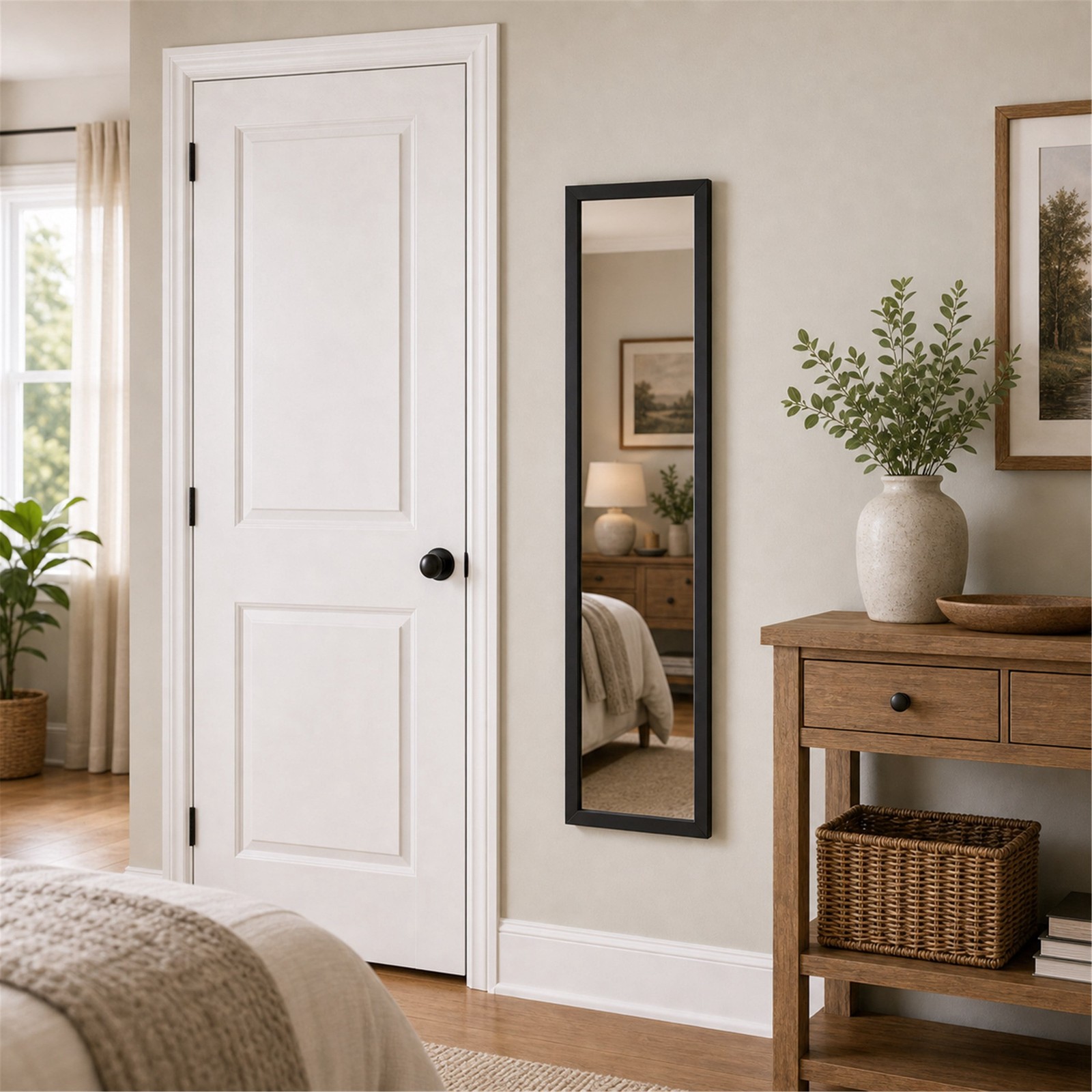 Modern Black Over‑the‑Door Mirror, Full Body Hanging Mirror for Dressing Room