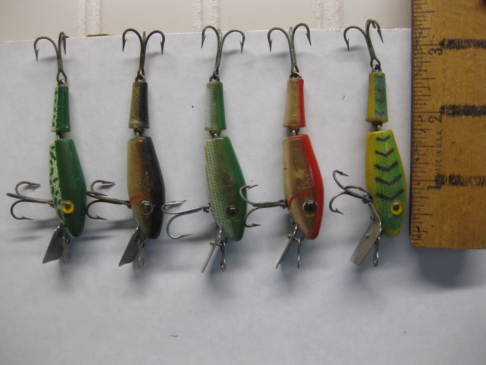 Set of five vintage L&S fishing lures with glass eyes Set of five vintage L&S fishing lures with glass eyes