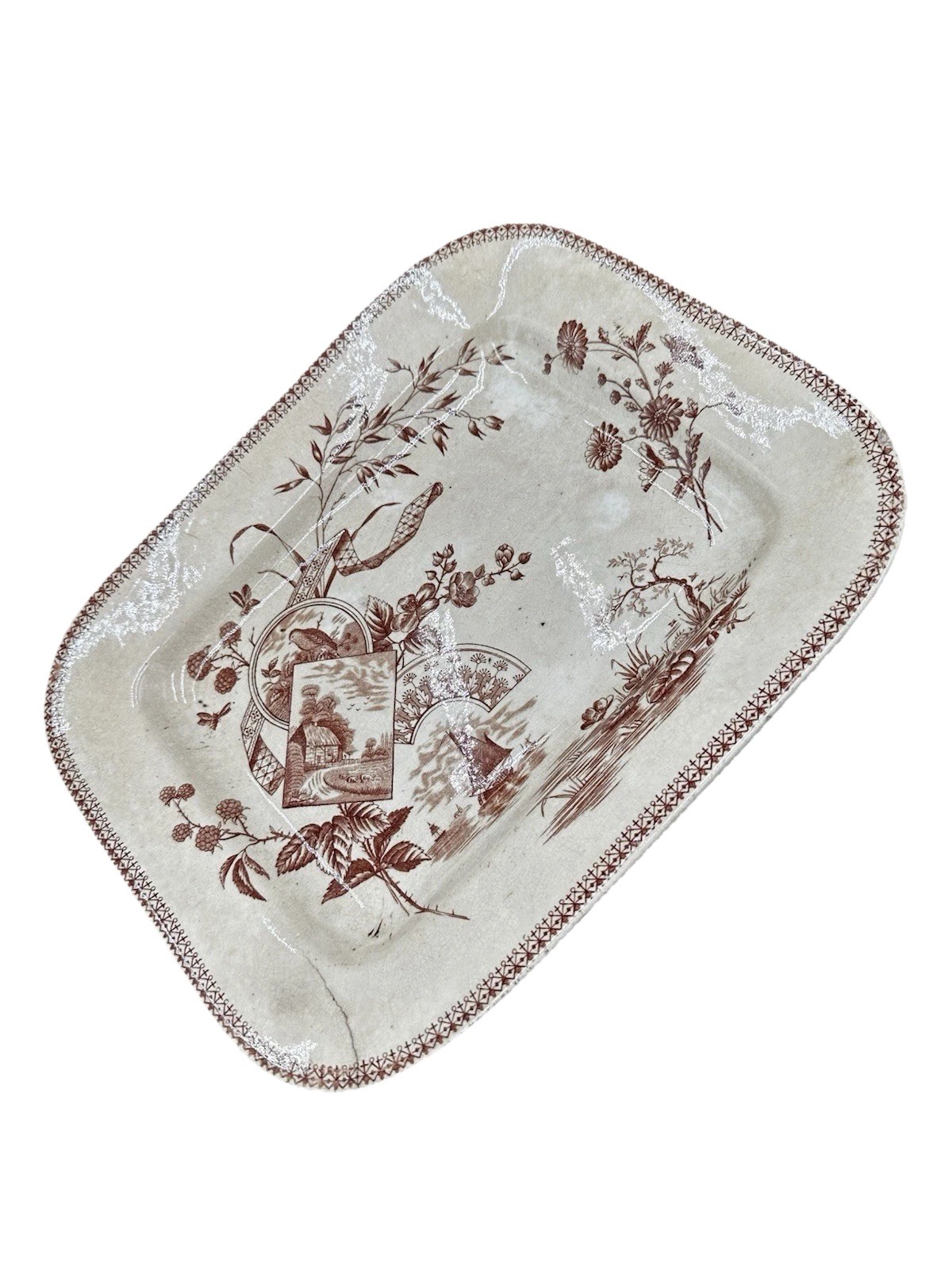 Antique NEW WHARF POTTERY TENNYSON PLATTER c.1884 11” X 9” Brown Transfer Antique NEW WHARF POTTERY TENNYSON PLATTER c.1884 11” X 9” Brown Transfer