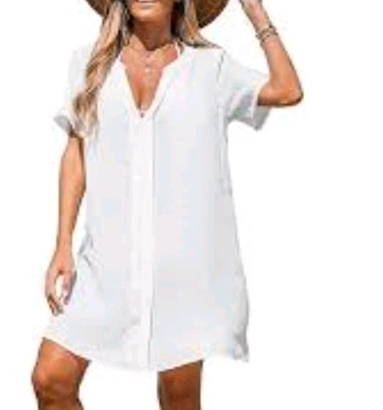 NWT Cupshe Womens Short White Sheer Beach Cover up Dress Size Extra Large NWT Cupshe Womens Short White Sheer Beach Cover up Dress Size Extra Large