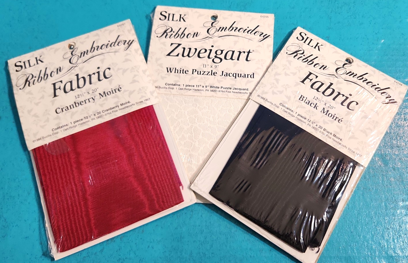 BUCILLA Silk Ribbon Embroidery Fabric Zweigart 3pc Red Black & White NEW NOS