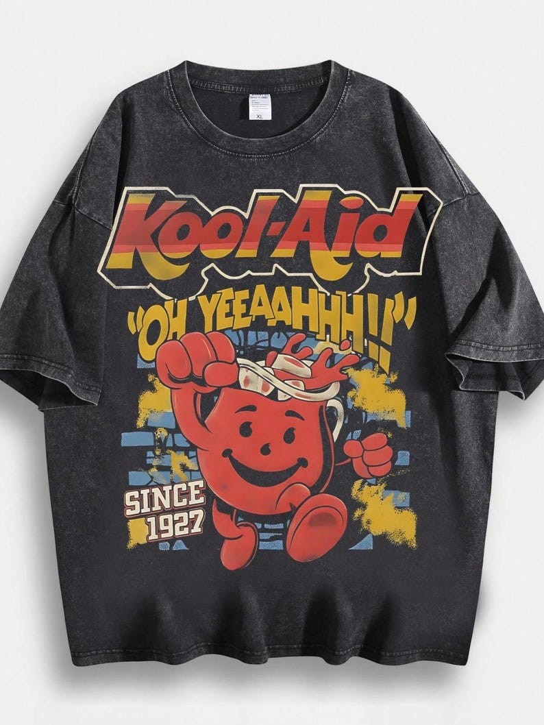 Vintage Kool-Aid Man Graphic Tee, Retro 90s Oversized DTG Cotton Top Vintage Kool-Aid Man Graphic Tee, Retro 90s Oversized DTG Cotton Top