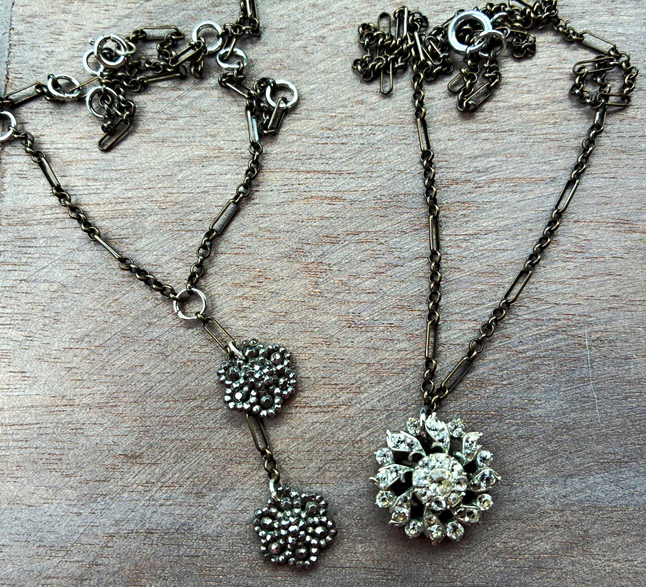 Lot of 2 antique Victorian black dot paste and cut steel necklaces 