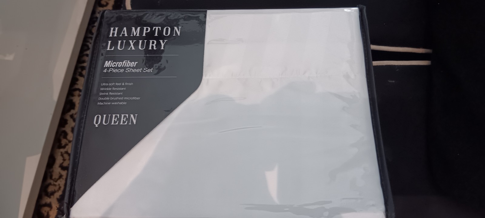 HAMPTON LUXURY WHITE ON WHITE STRIPE 4 PIECE QUEEN  SHEET SET 100% POLYESTER NIP