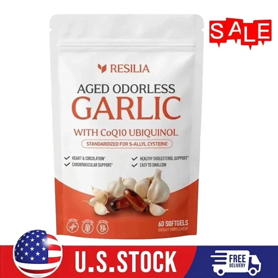 Aged-Resilia Garlic Extract Softgels (60 Count) – Odorless Aged Garlic Extract