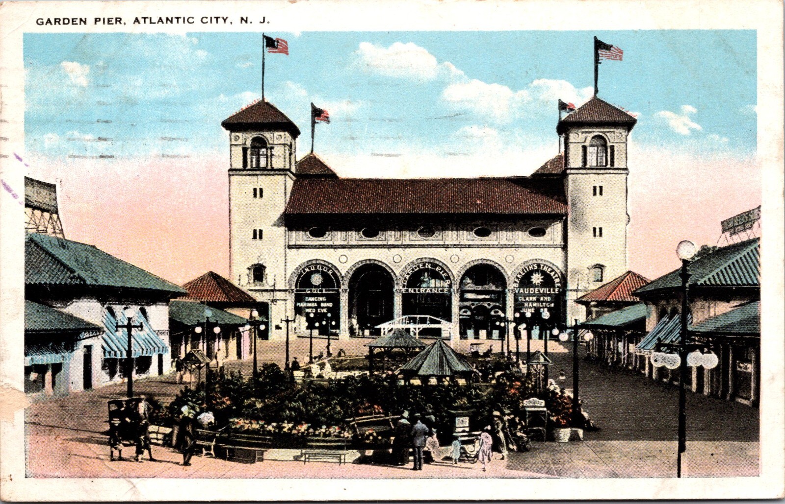Postcard~Atlantic City New Jersey~N.J.~Garden Pier~Boardwalk~Posted 1927