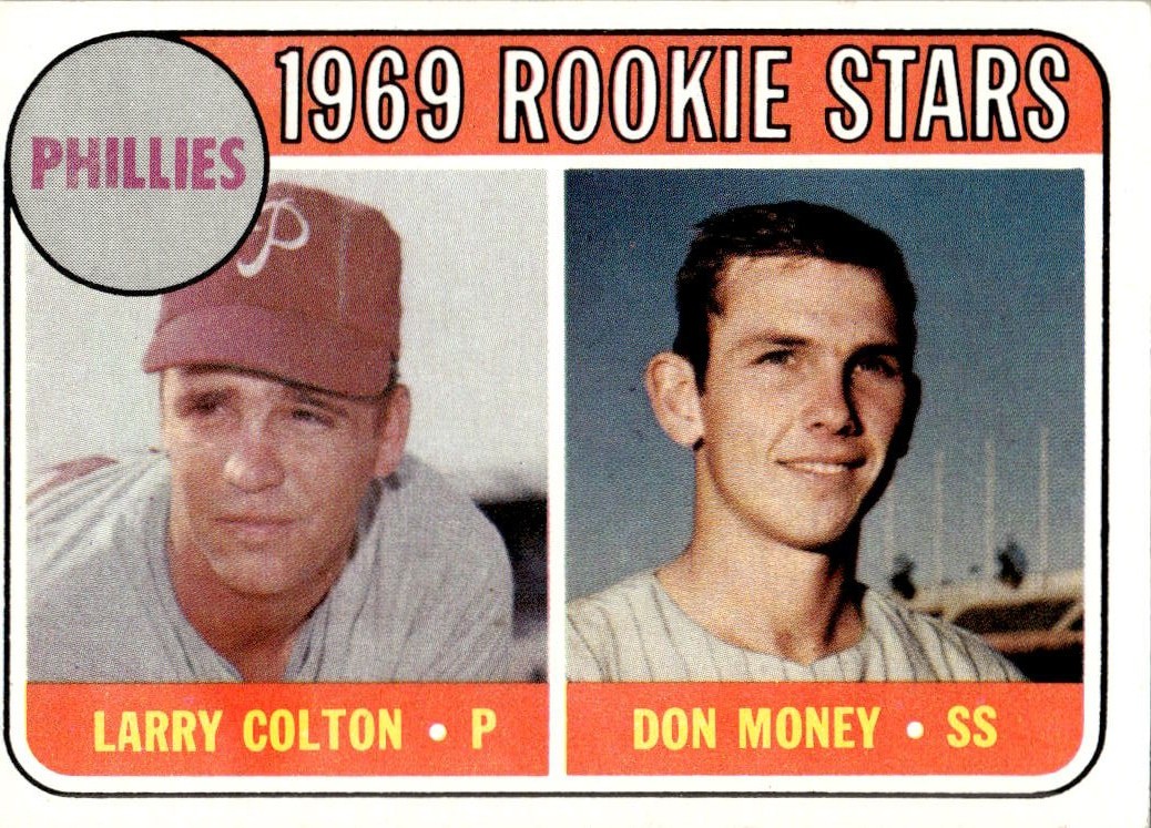 1969 Topps Baseball Card Phillies Don Money Larry Colton #454 RC EX-MT