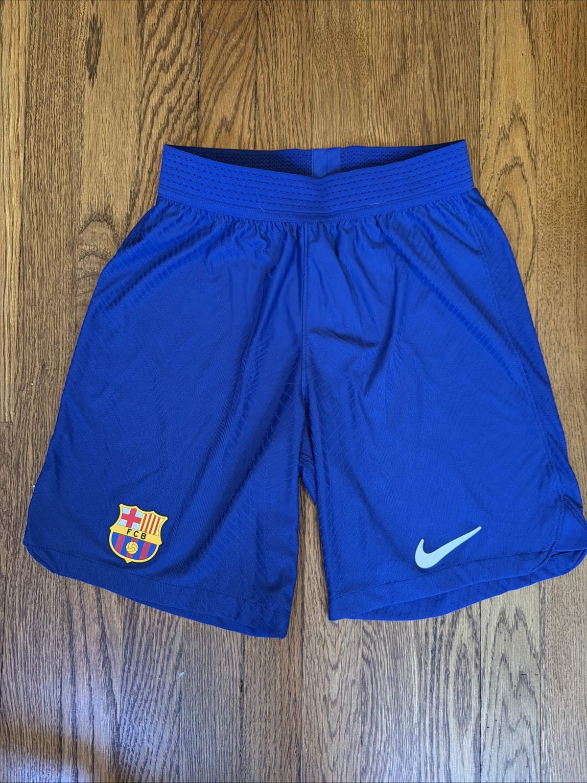 NEW Nike FC Barcelona S Soccer Shorts Blue with FCB Crest & White Swoosh NEW Nike FC Barcelona S Soccer Shorts Blue with FCB Crest & White Swoosh
