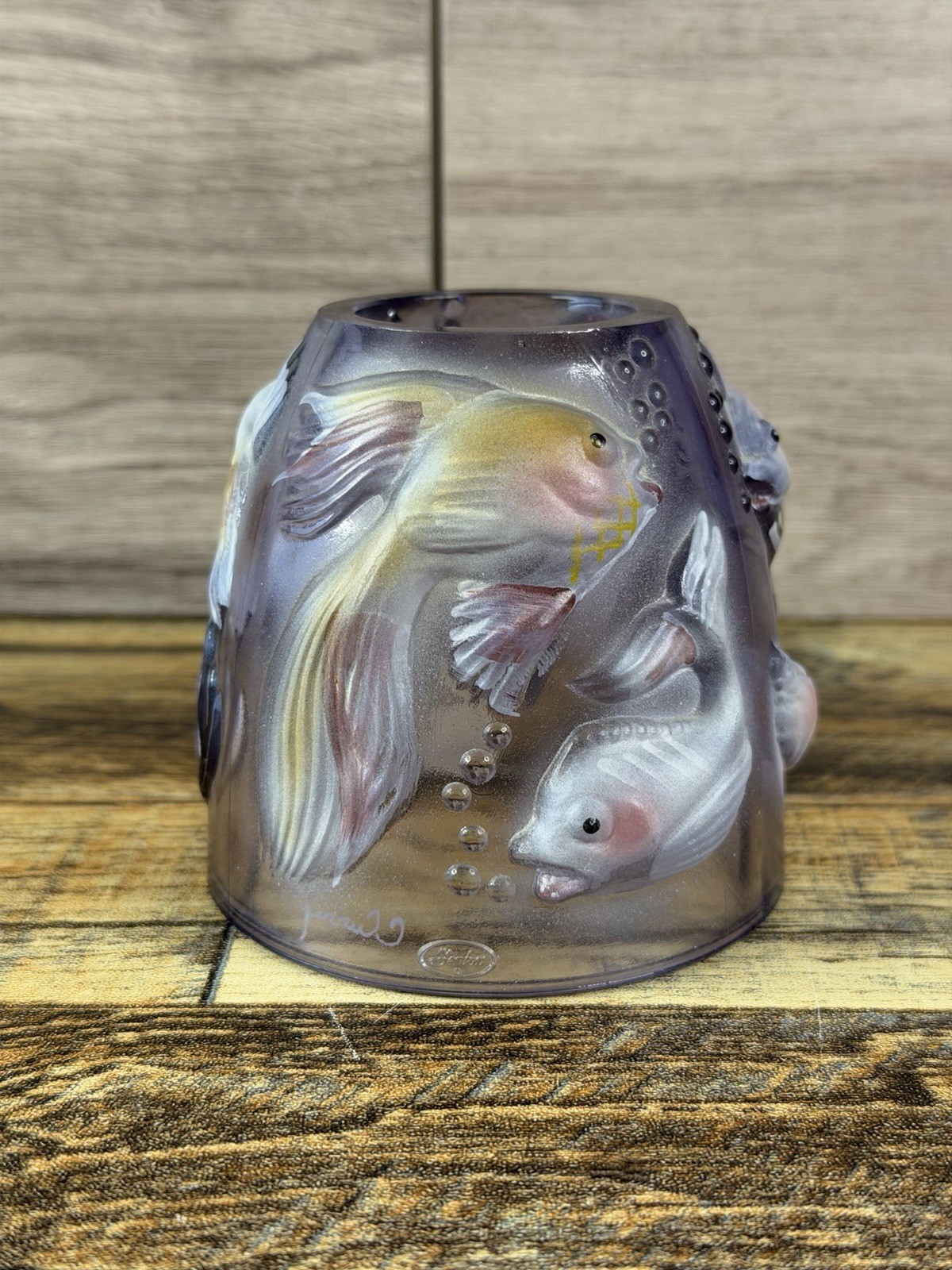 Fenton Koi Fish Atlantis Fairy Lamp Top Only Signed C Curry Purple Amethyst