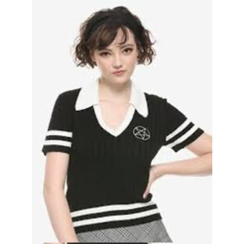 Hot Topic Pentagram Top XL Black White Goth Witchy Collared Knit Emo Alt